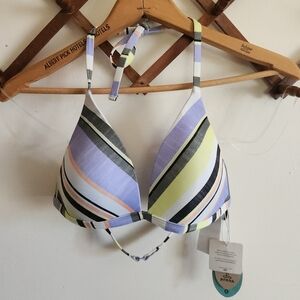 NWT Prana Lexie Triangle Bikini Top Adjustable Purple Stripe Small S Upf 50